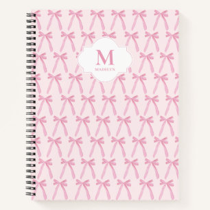 Monogrammed Pink Coquette bow pattern personalized Notebook