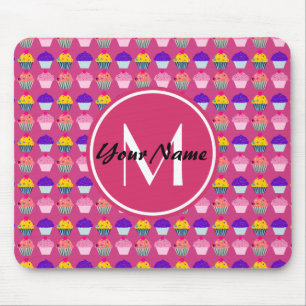 Monogrammed Pink Cupcakes, Personalized Name Mouse Pad