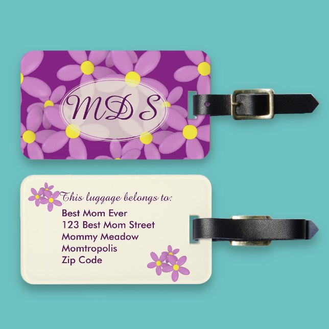 Monogrammed Pink Daisy Floral Luggage Tag (Creator Uploaded)
