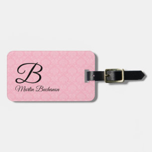 Monogrammed Pink Damask for Travelers Luggage Tag