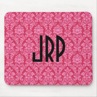 Monogrammed Pink Damask Mouse Pad