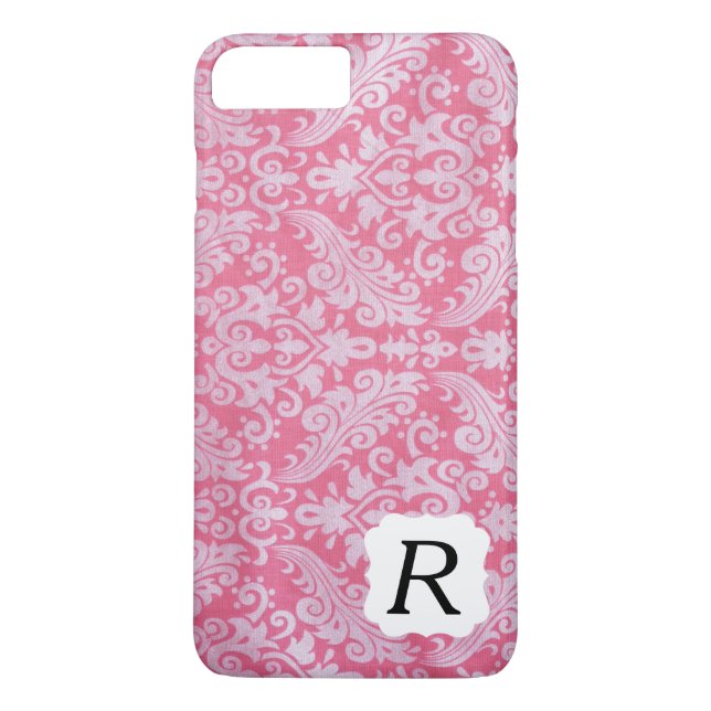 Monogrammed Pink Damask Phone Case (Back)
