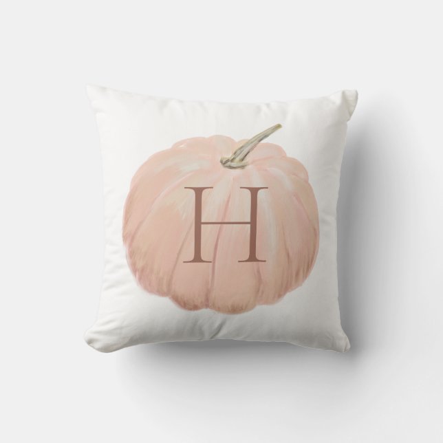 Monogrammed Pink Fall Pumpkin Throw Pillow (Front)
