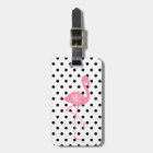 Monogrammed Pink Flamingo + Black Polka Dot