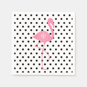 Monogrammed Pink Flamingo + Black Polka Dot Napkin