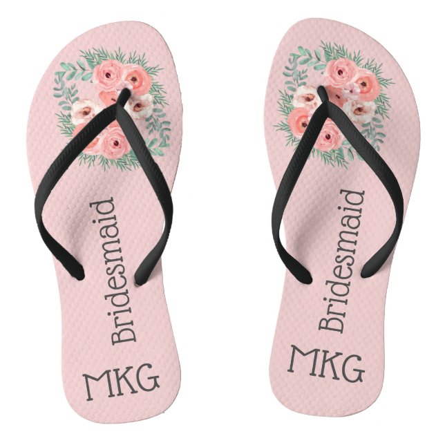 Monogrammed Pink Floral Bridesmaid  Flip Flops (Footbed)