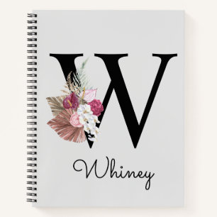 Monogrammed Pink Floral Initial W Notebook