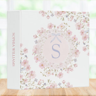 Monogrammed Pink Flowers and Lace Floral Binder