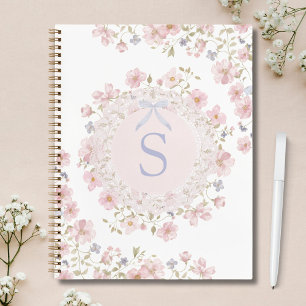 Monogrammed Pink Flowers and Lace Floral Notebook