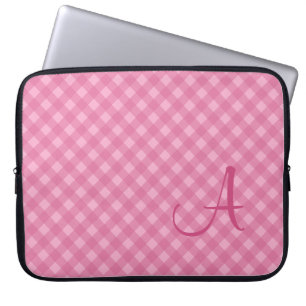 Monogrammed Pink Gingham Laptop Sleeve