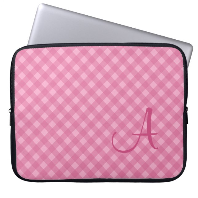 Monogrammed Pink Gingham Laptop Sleeve (Front)