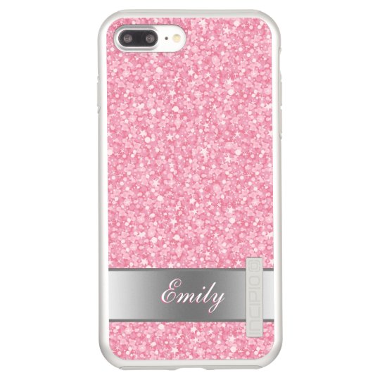 Monogrammed Pink Glitter Silver Accents Incipio DualPro Shine iPhone 7 Plus Case
