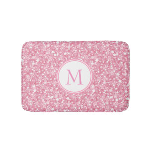 Monogrammed Pink Glitter White Circle Bath Mat