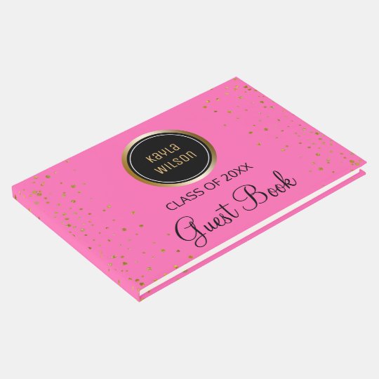 Monogrammed | Pink Gold Confetti Graduation Party Guest Book