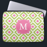 Monogrammed Pink Green Diamond Ikat Pattern Laptop Sleeve<br><div class="desc">Stylish and chic design features a colourful and trendy diamonds ikat pattern and can be personalized with your monogram,  initial,  name,  or any text of your choice for a perfect custom gift!</div>