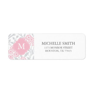 Monogrammed Pink Grey Floral Damask Pattern