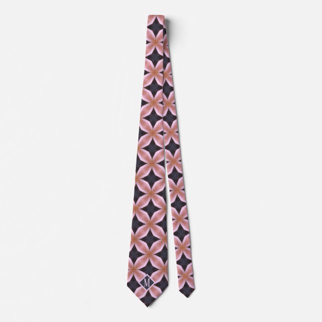 Monogrammed Pink & Grey Unique Pattern Design Men Tie (Front)