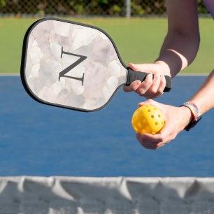 Monogrammed Pink Grey White Gold Marble Pickleball Paddle