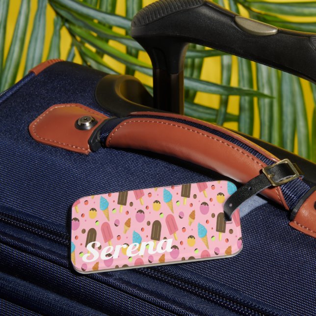 Monogrammed Pink Ice Cream Luggage Tag (Front Insitu 3)