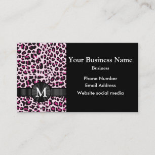 Monogrammed pink leopard print pattern business card