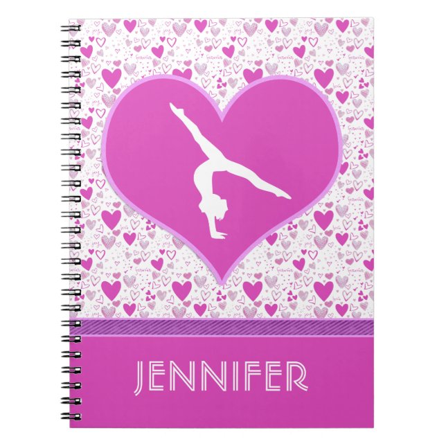 Monogrammed Pink Lots o' Hearts Gymnastics Notebook (Front)