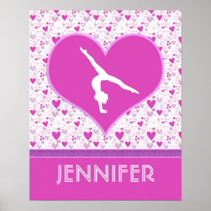 Monogrammed Pink Lots o' Hearts Gymnastics Poster