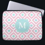 Monogrammed Pink Mint Diamond Ikat Pattern Laptop Sleeve<br><div class="desc">Stylish and chic design features a colourful and trendy diamonds ikat pattern and can be personalized with your monogram,  initial,  name,  or any text of your choice for a perfect custom gift!</div>