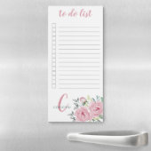 Monogrammed Pink Peony Flowers To Do List Magnetic Notepad (In Situ)