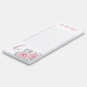 Monogrammed Pink Peony Flowers To Do List Magnetic Notepad (Angled)