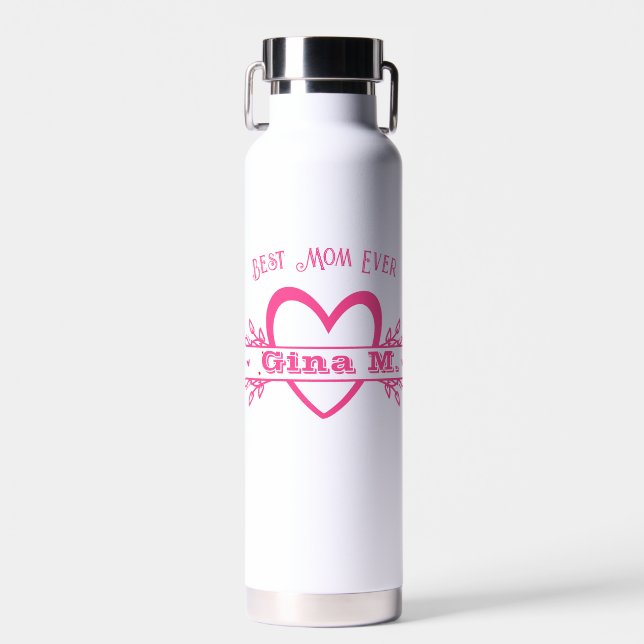 Monogrammed Pink Personalized Mother's Day Gift Water Bottle (Front)