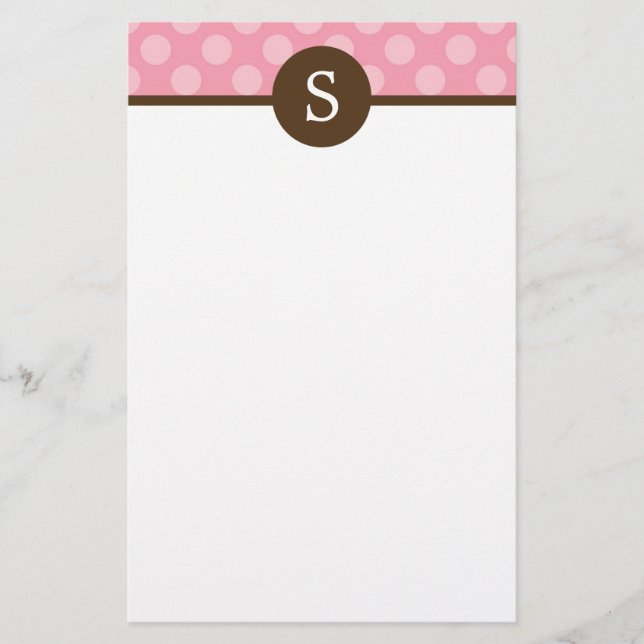 Monogrammed Pink Polka Dots Stationery (Front)
