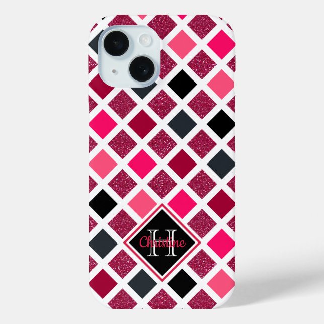Monogrammed Pink Purple Girly Geometric Pattern Case-Mate iPhone Case (Back)