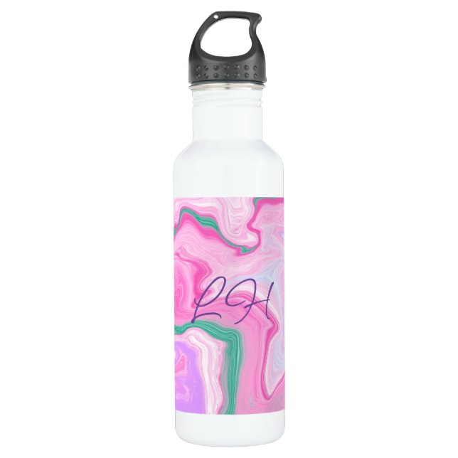  Monogrammed Pink, Purple, Mint Green Marble Art   710 Ml Water Bottle (Front)