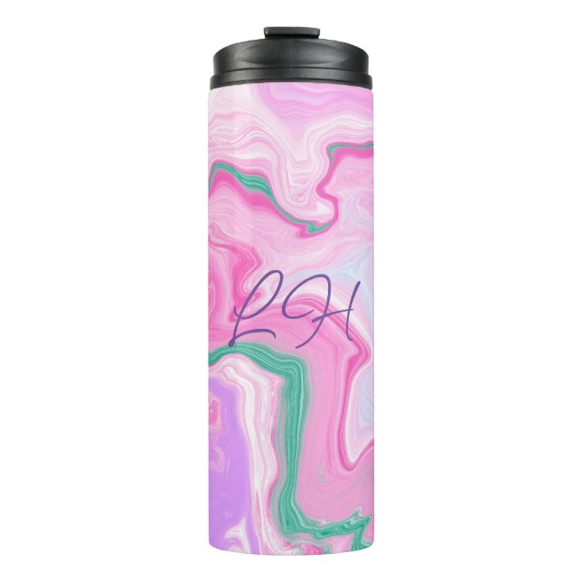  Monogrammed Pink, Purple, Mint Green Marble Art   Thermal Tumbler (Front)