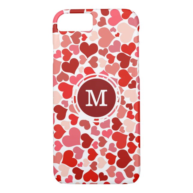 Monogrammed Pink & Red Hearts Pattern Case-Mate iPhone Case (Back)