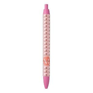 Monogrammed Pink Salmon Deer, Personalized Name Black Ink Pen