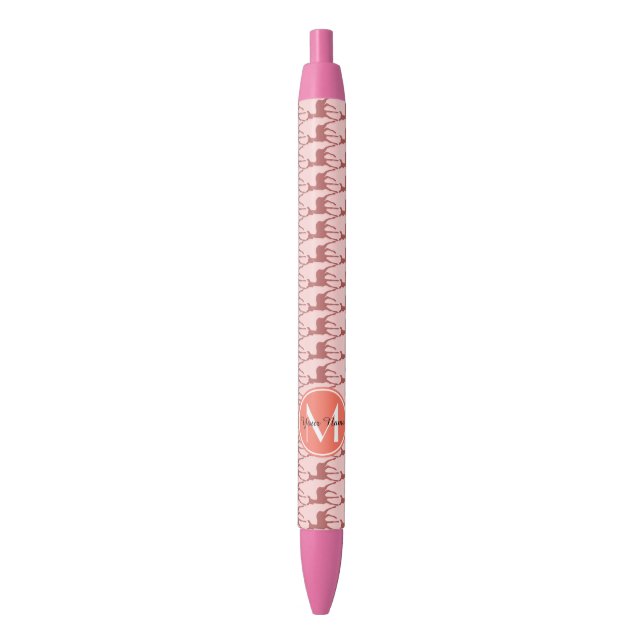 Monogrammed Pink Salmon Deer, Personalized Name Black Ink Pen (Front Vertical)