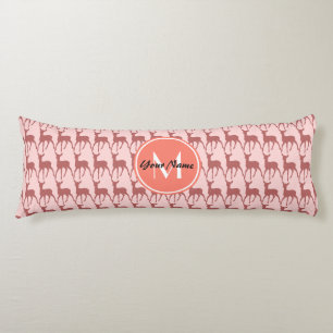 Monogrammed Pink Salmon Deer, Personalized Name Body Pillow