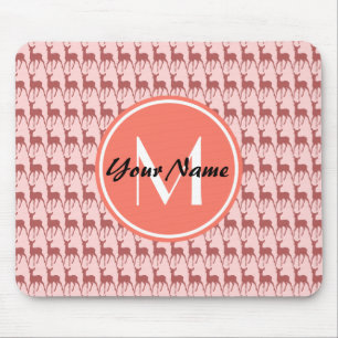 Monogrammed Pink Salmon Deer, Personalized Name Mouse Pad