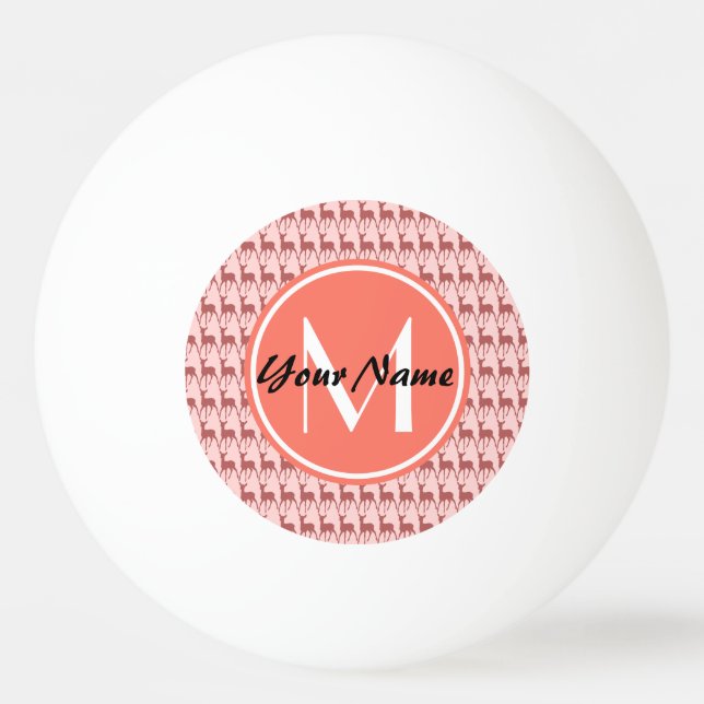 Monogrammed Pink Salmon Deer, Personalized Name Ping Pong Ball (Front)