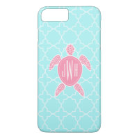 Monogrammed Pink Sea Turtle + Blue Quatrefoil