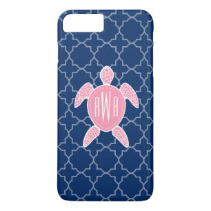 Monogrammed Pink Sea Turtle Blue Quatrefoil Case-Mate iPhone Case