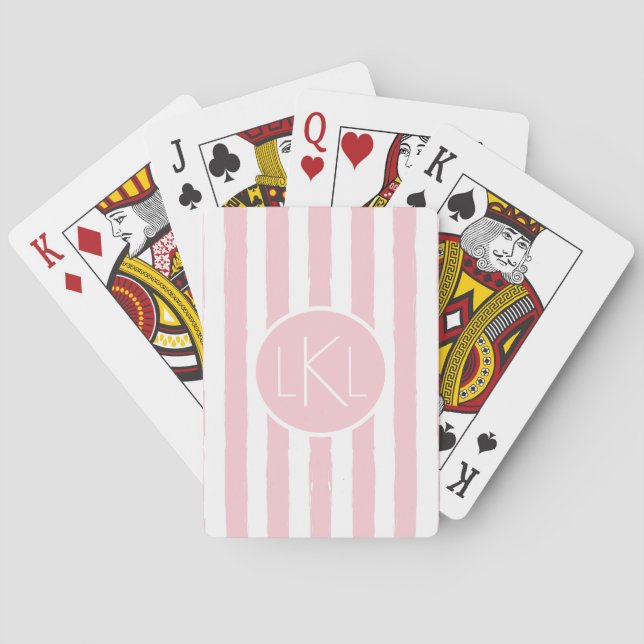Monogrammed Pink Striped Poker Sized Playing Card (Back)