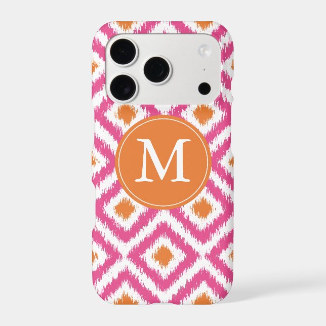 Monogrammed Pink Tangerine Diamond Ikat Pattern (Back)