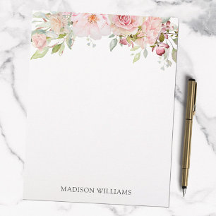 Monogrammed Pink Watercolor Rose Flower Elegant Letterhead