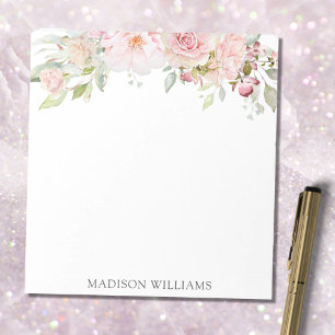 Monogrammed Pink Watercolor Rose Flower Elegant Notepad
