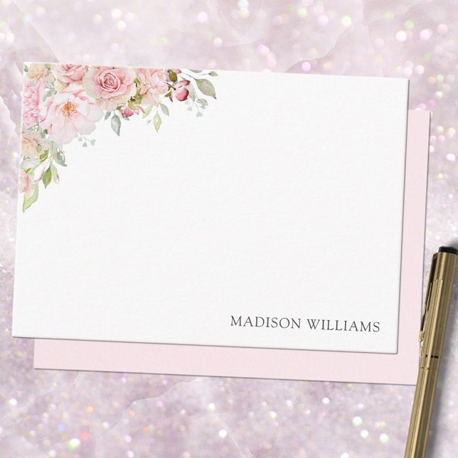 Monogrammed Pink Watercolor Rose Flower Floral Card (In situ)
