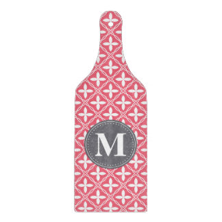 Monogrammed Pink White Floral Lattice Pattern Cutting Board