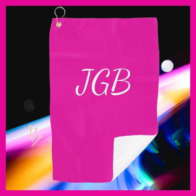 Monogrammed Pink White or Choose Colour Background Golf Towel (Creator Uploaded)