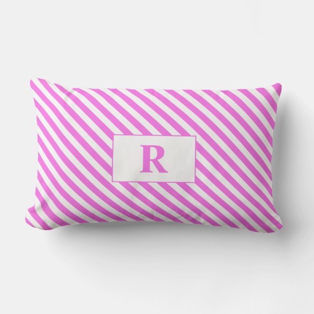 Monogrammed Pink/White Stripes Lumbar Pillow (Front)